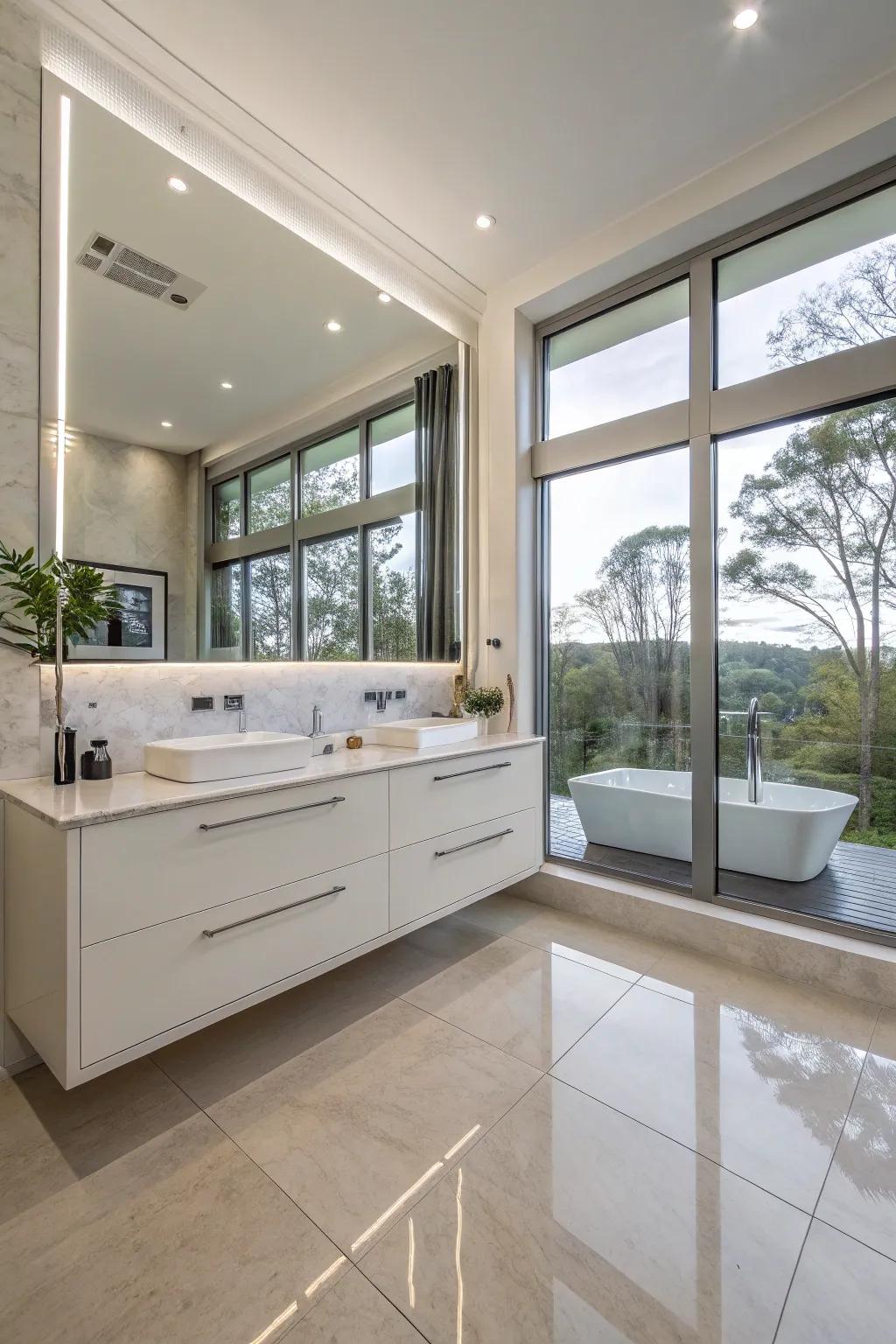 Floating vanities offer a light and airy feel to the room.