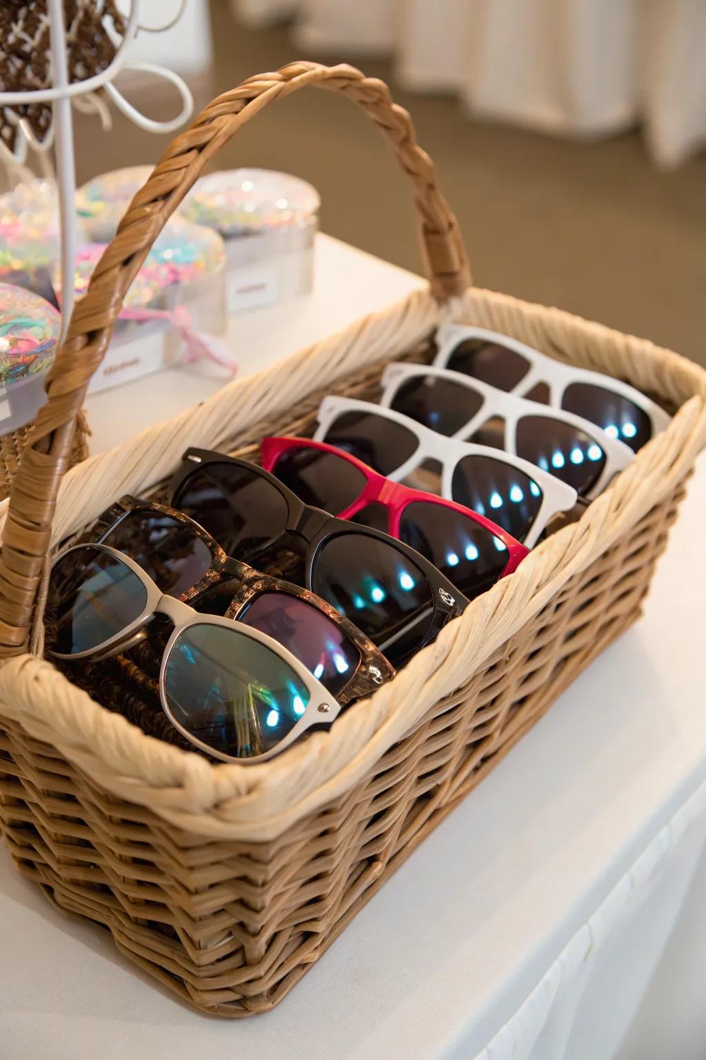 Sunglasses are a great item to hand out to your guests.