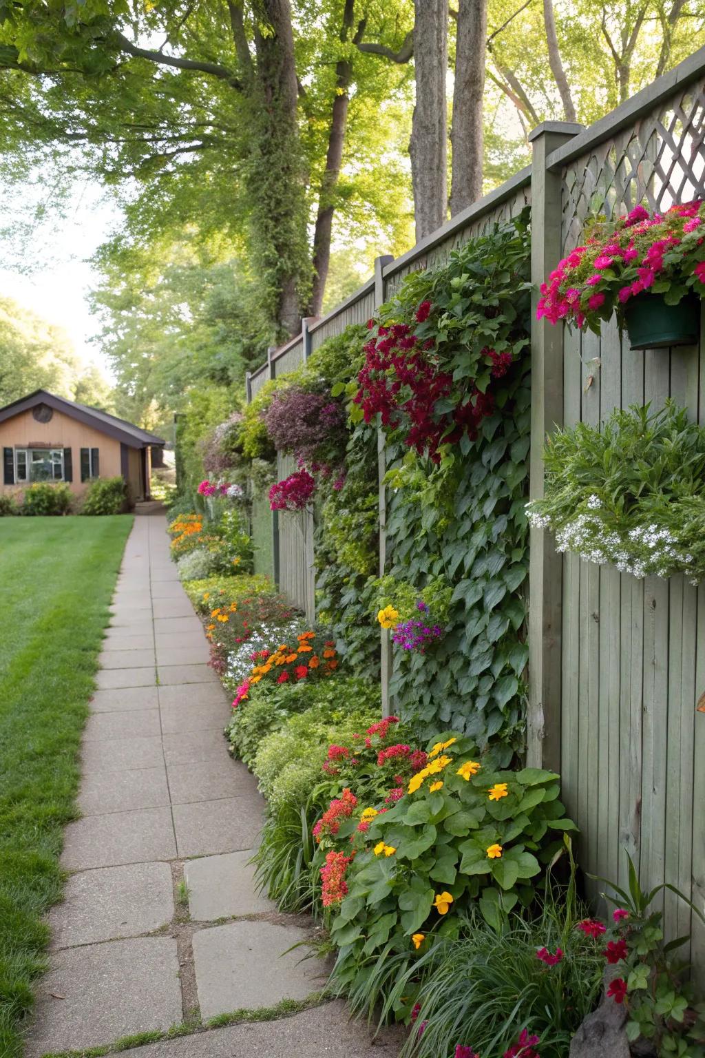 A privacy partition transmuted into a vibrant upright garden.