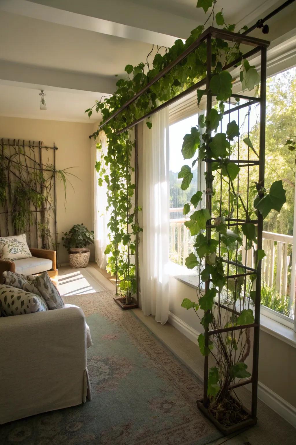Characterize areas organically using a partition constructed of vines.