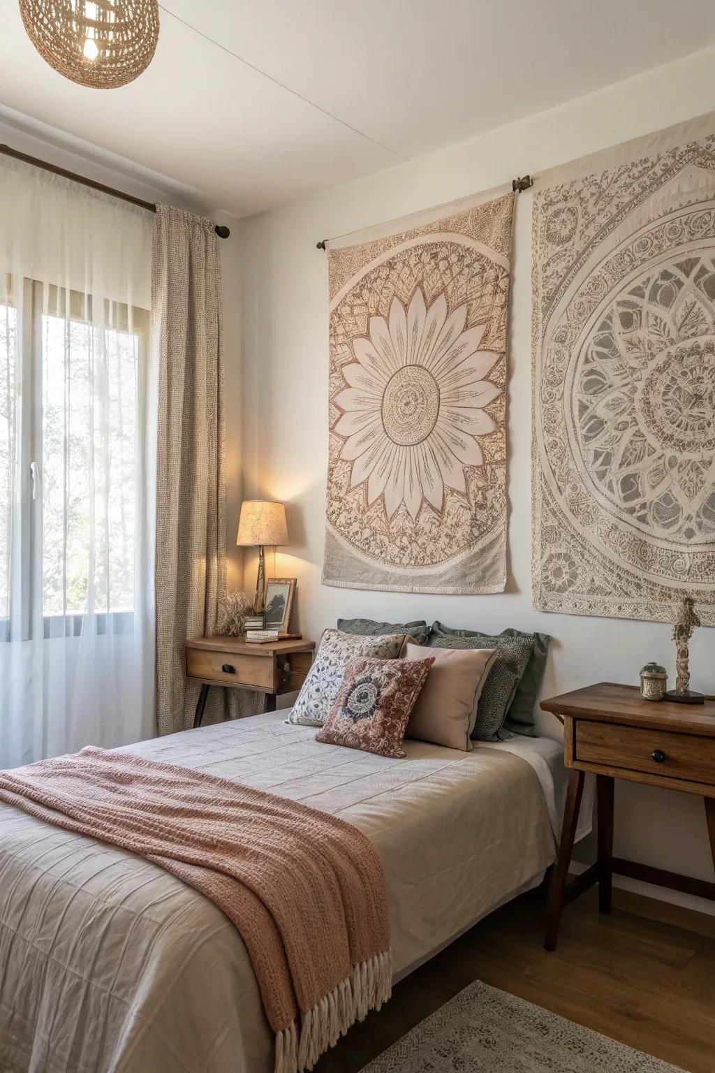 Art with feel adds dimension and interest to your bedroom.