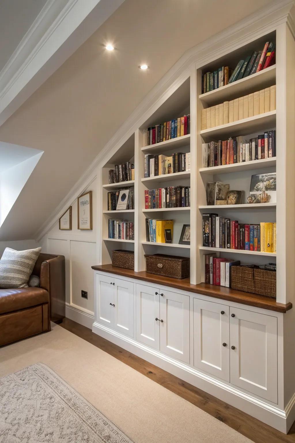 Custom-fit shelves are the ideal way to utilize unconventional spaces.