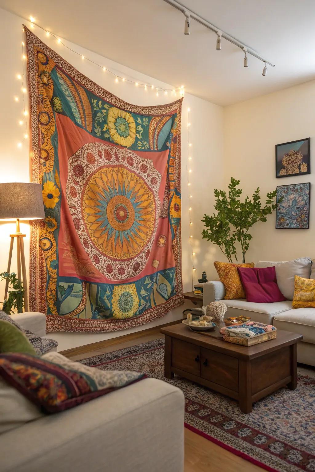 Tapestries provide texture and colour, creating a striking focal point.