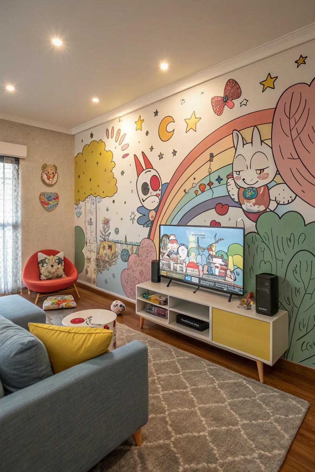 Infuse fun and whimsy with a playful cartoon mural.