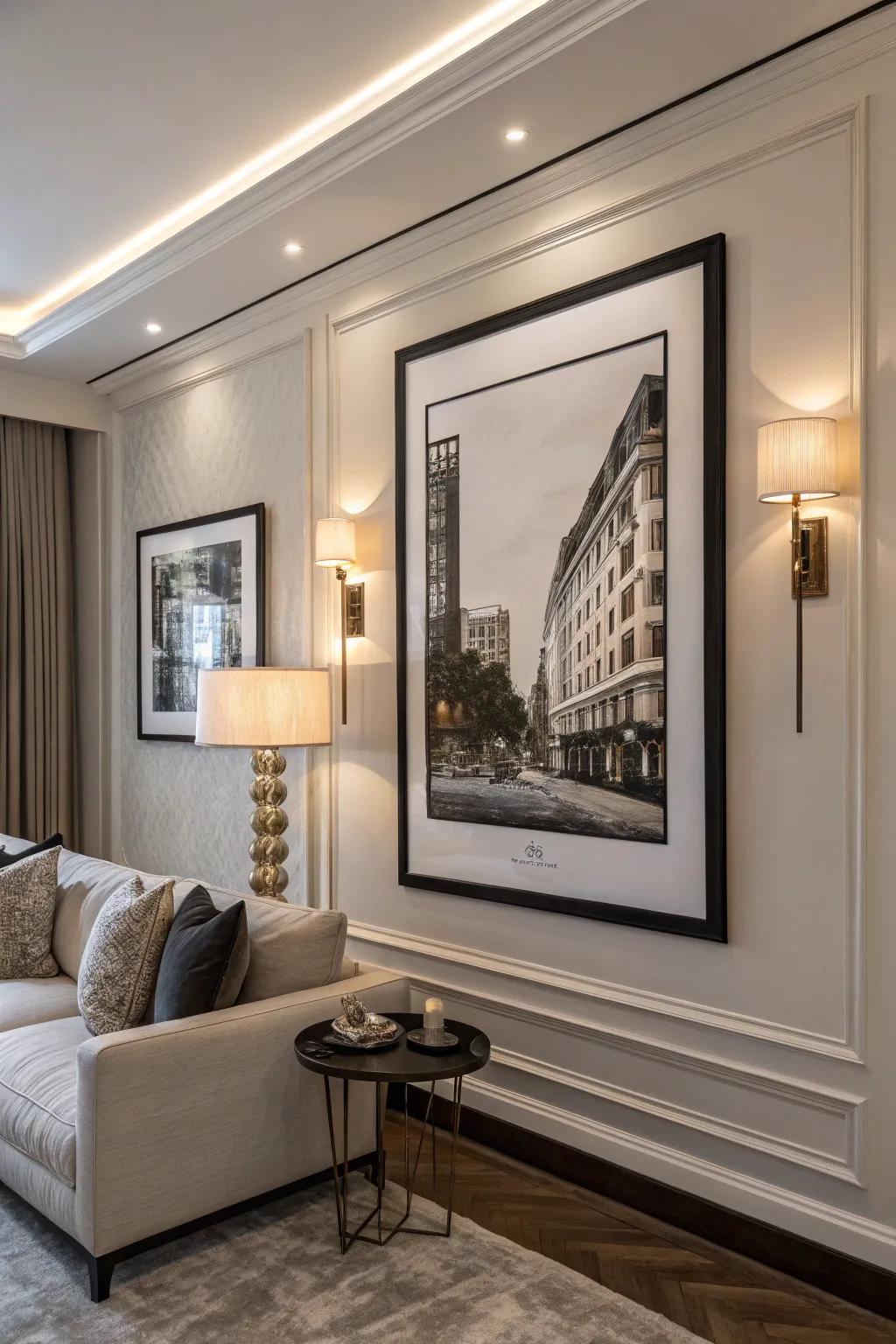 Monochrome posters present ageless elegance.