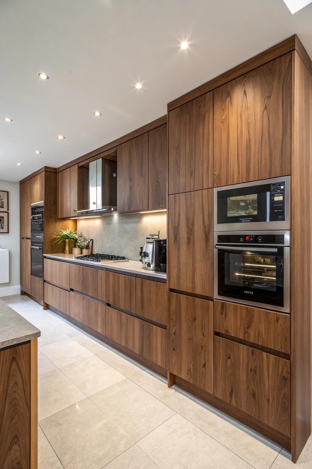 Smart technology integrates seamlessly with hickory cabinetry.