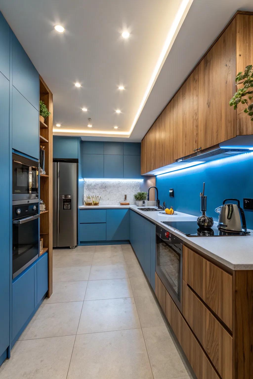 Infuse your culinary space with fresh energy using blue hues.
