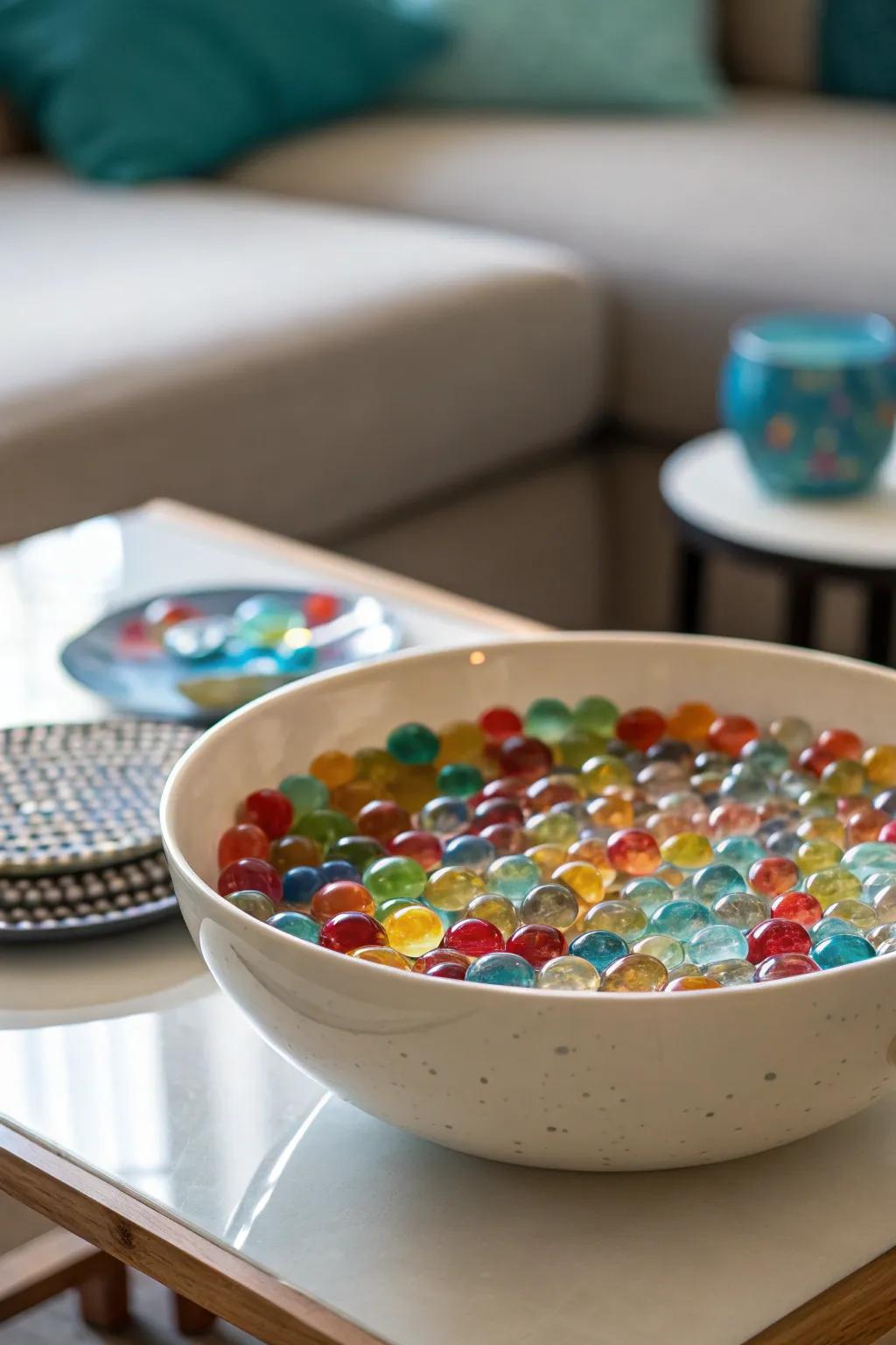 Playful patterns featuring varied shapes and magnitudes of aqua gems.