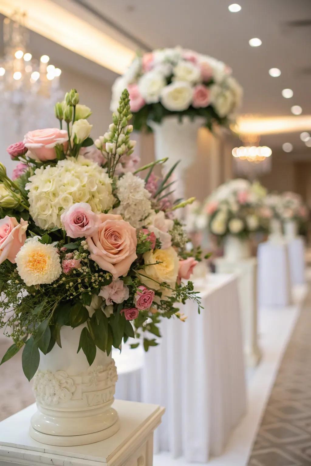Wedding floral arrangements featuring in-season blooms, offering freshness and smart savings.
