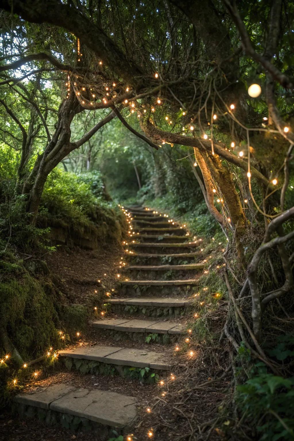 A fable woodland theme fashions a bewitching, storybook setting on this staircase.