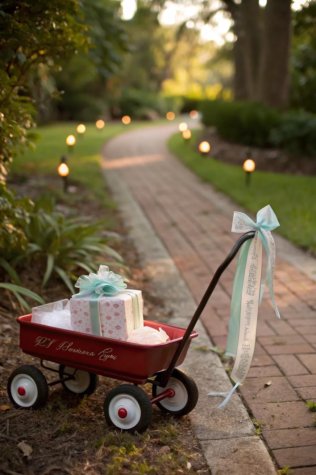 A toy wagon: a playful nod to nostalgia and frontier dreams.