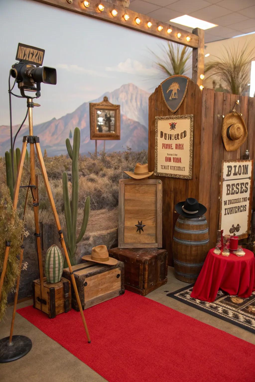 A themed picture stand lets guests capture fun memories.
