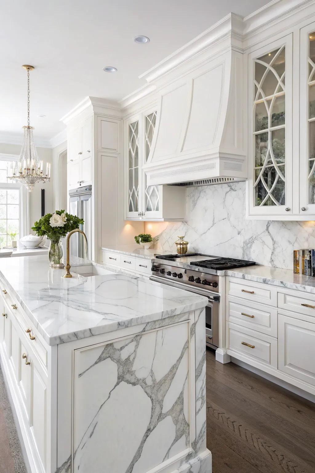 Calacatta marble countertops present timeless refinement with striking flair.