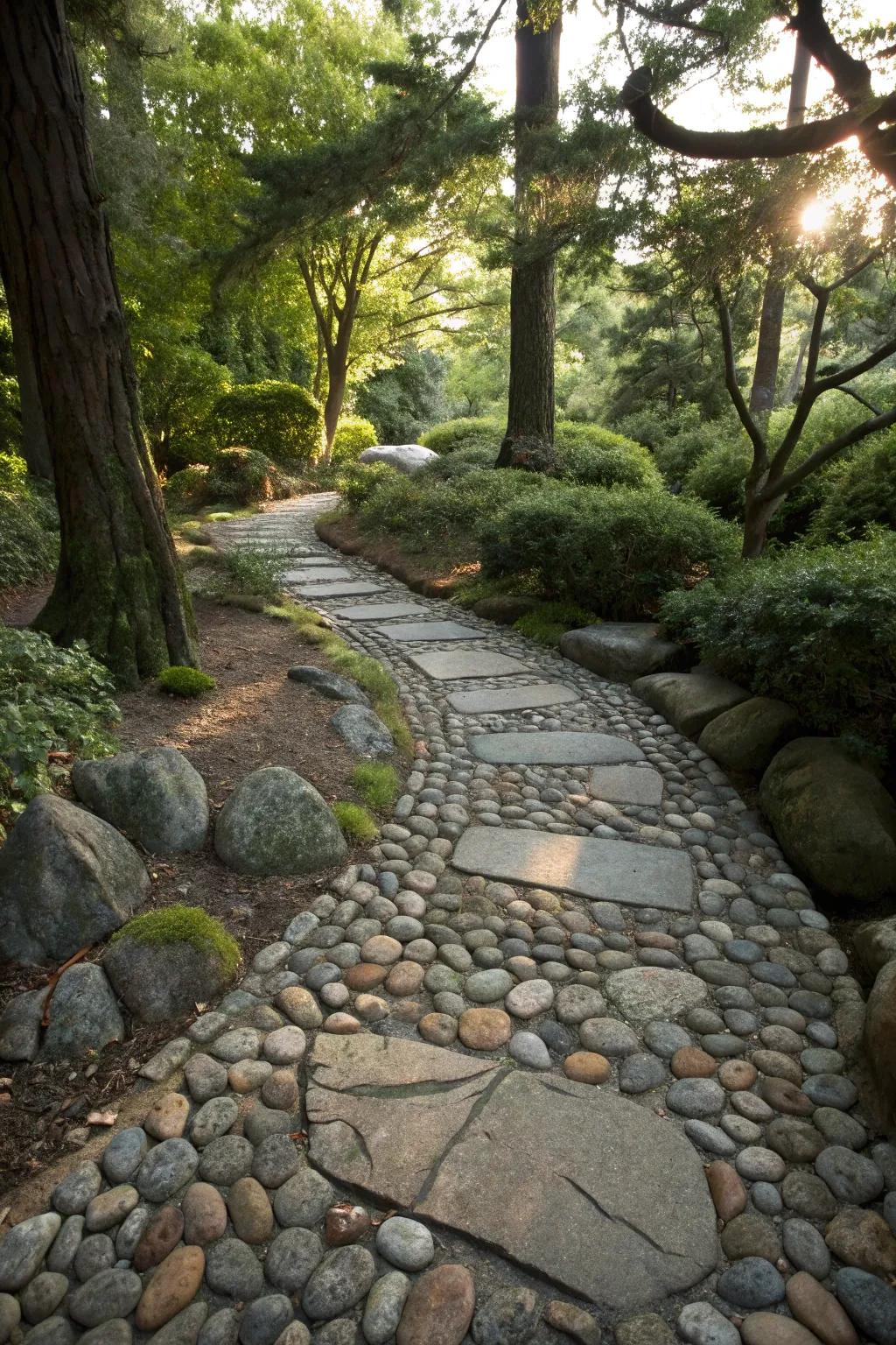 Waterfront stones infuse tranquility and a Zen sensation into flagstone paths.