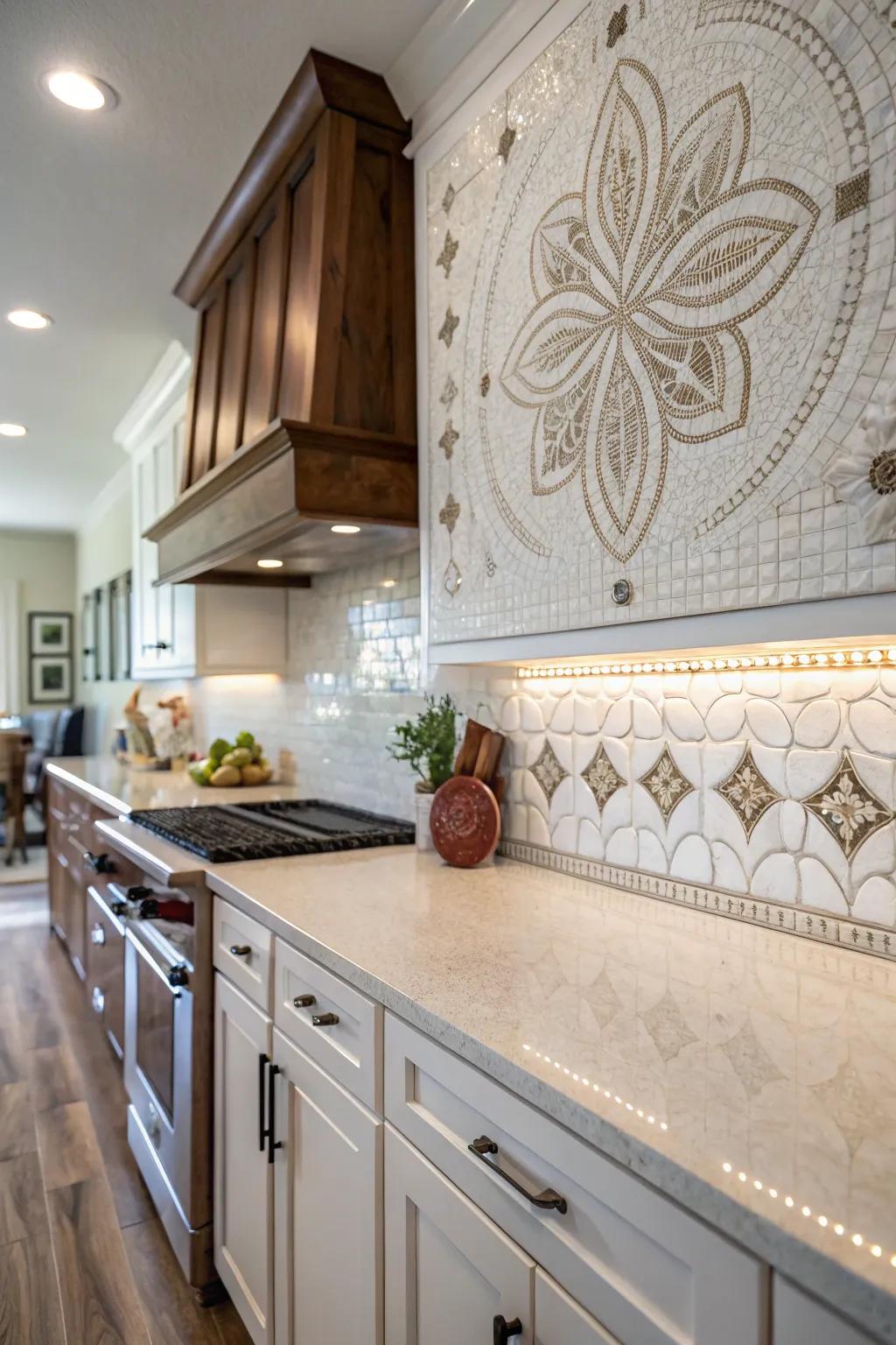 Creative tile pieces making a unique point.