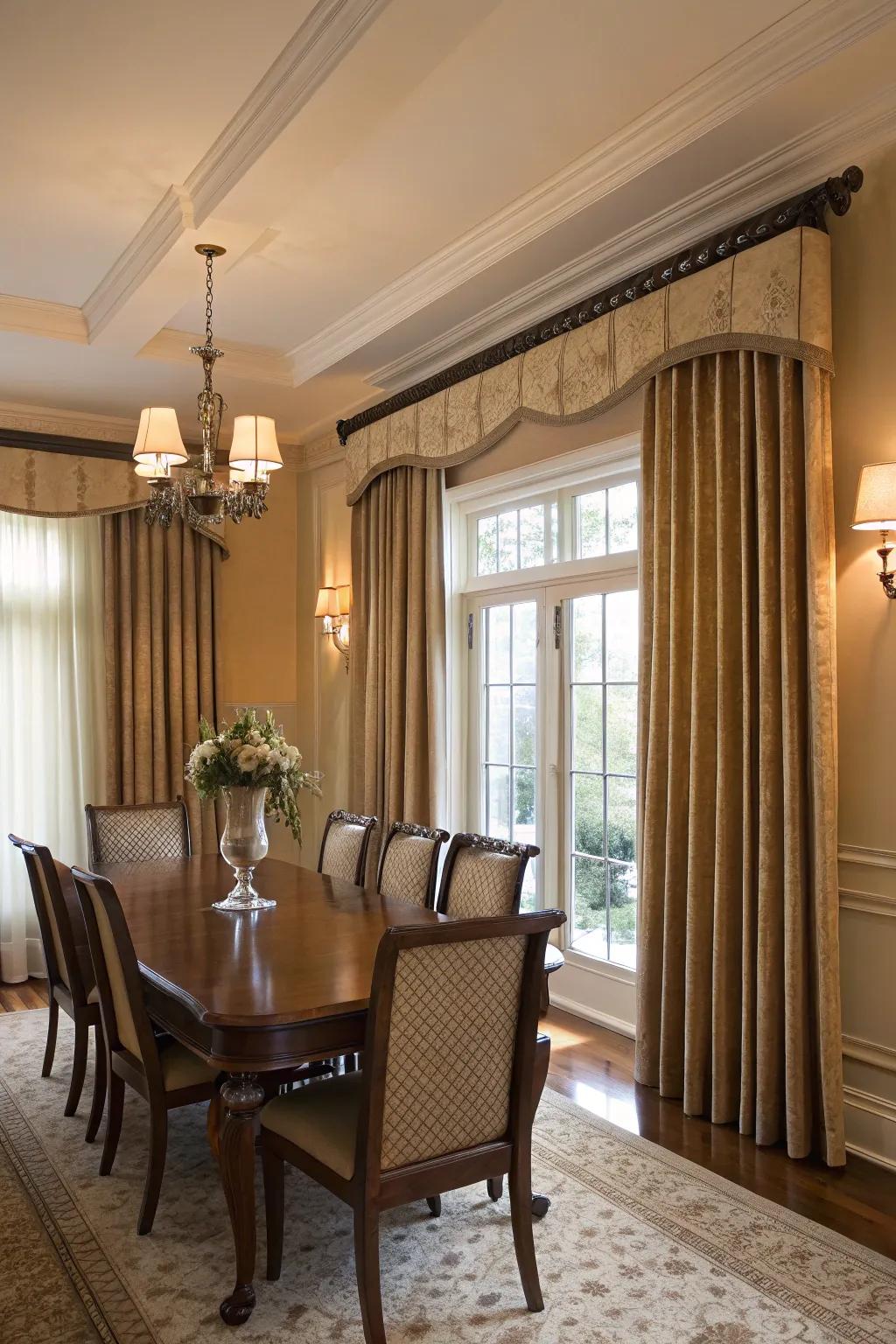 Cornices add sophistication by hiding curtain rods.