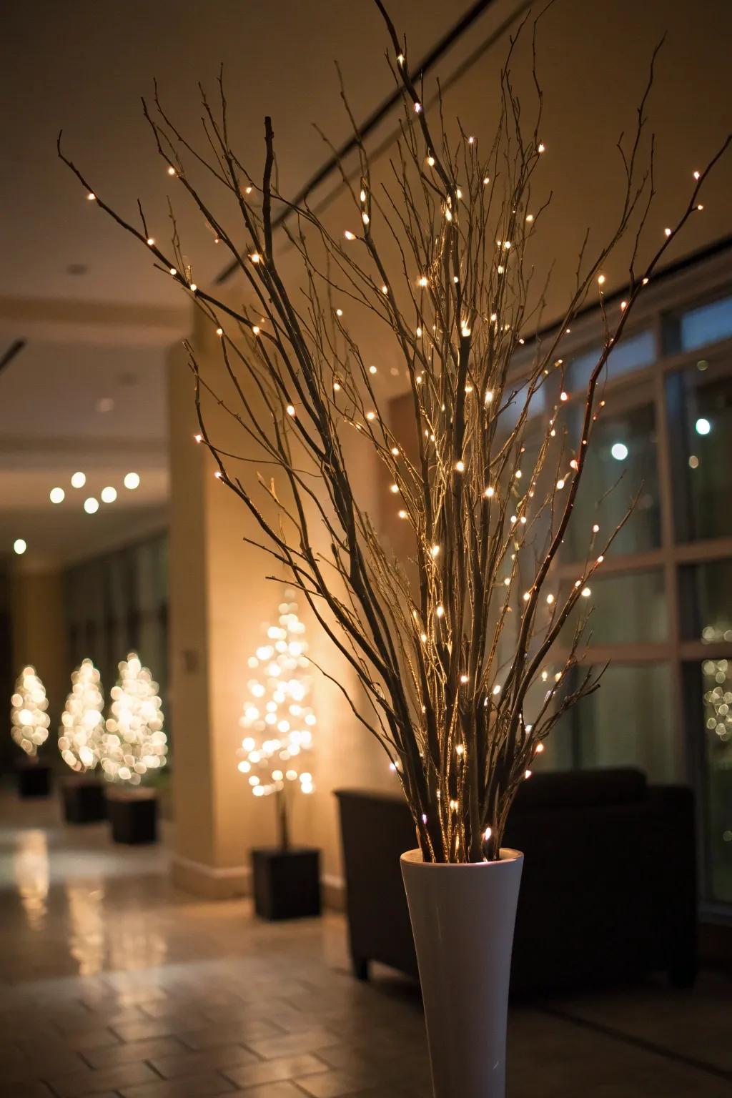 Luminous branches proffer a gentle radiance, elevating any space.