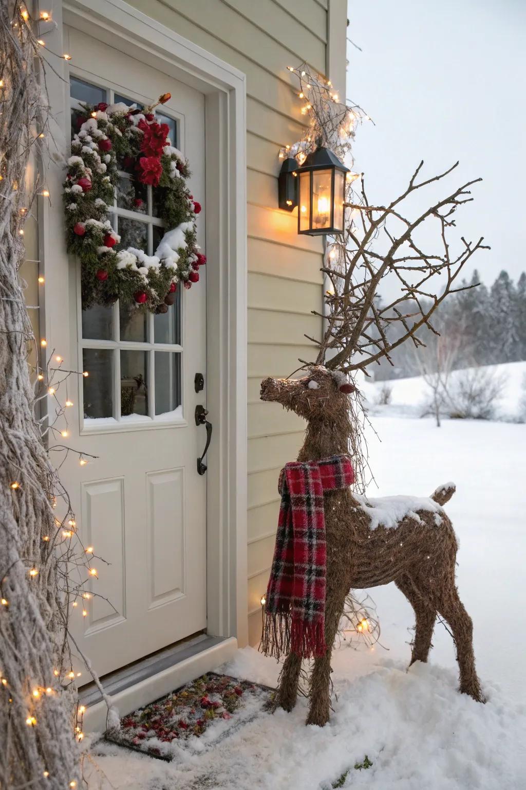 Grapevine reindeer bring festive rustic charm.