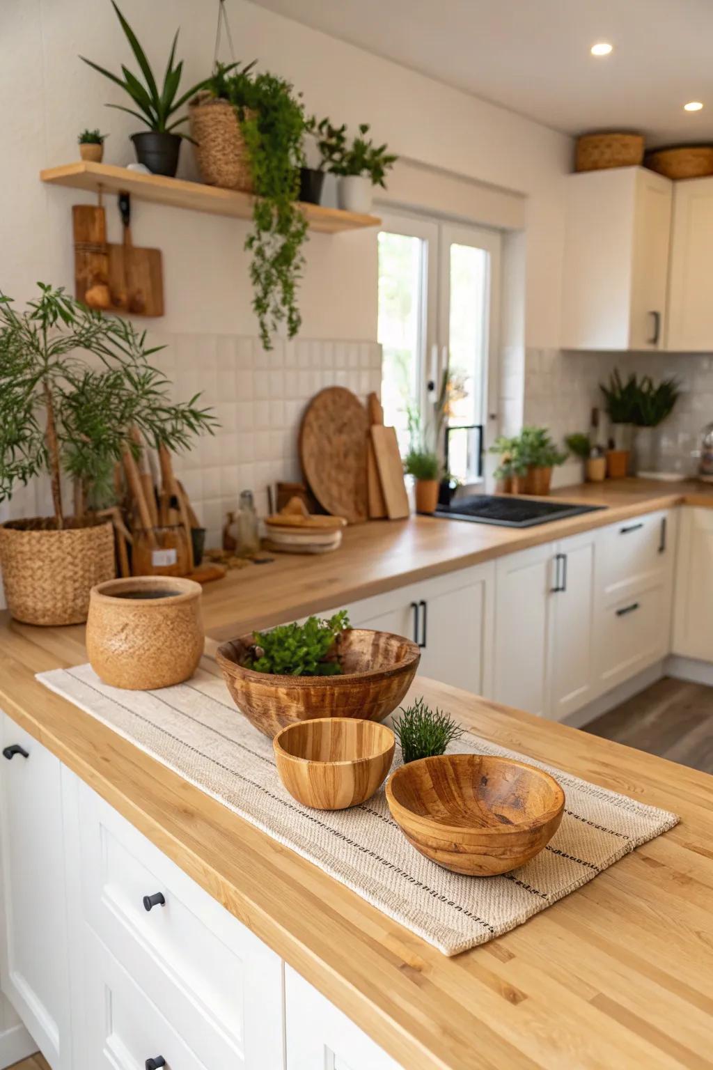 Sustainable cane countertops offering design and eco-friendliness.