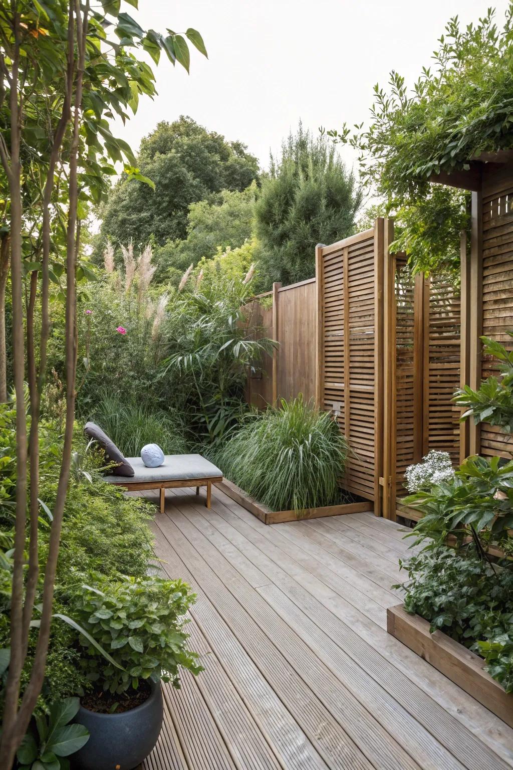 A hidden terrace retreat offers tranquility and seclusion in your own backyard.