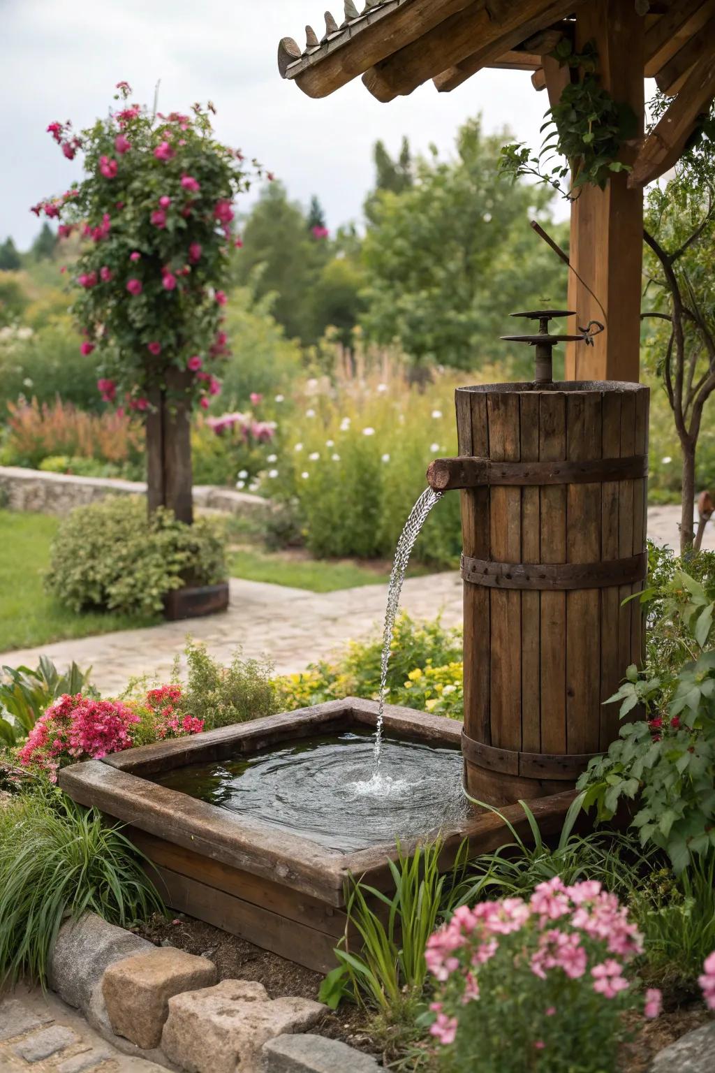 Enhance tranquility with a timber water feature.