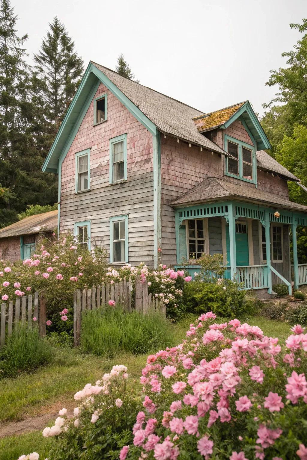 A wood home that revives vintage charm with its nostalgic color palette.