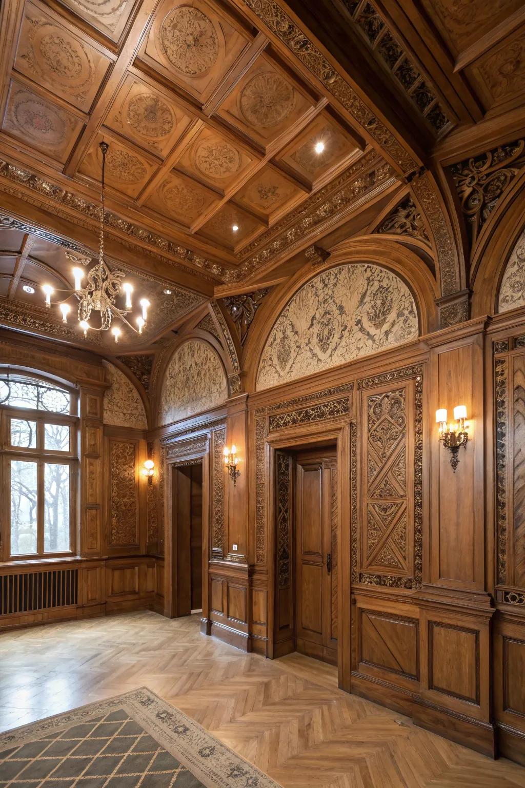 Wood layering accentuates architectural elements attractively.