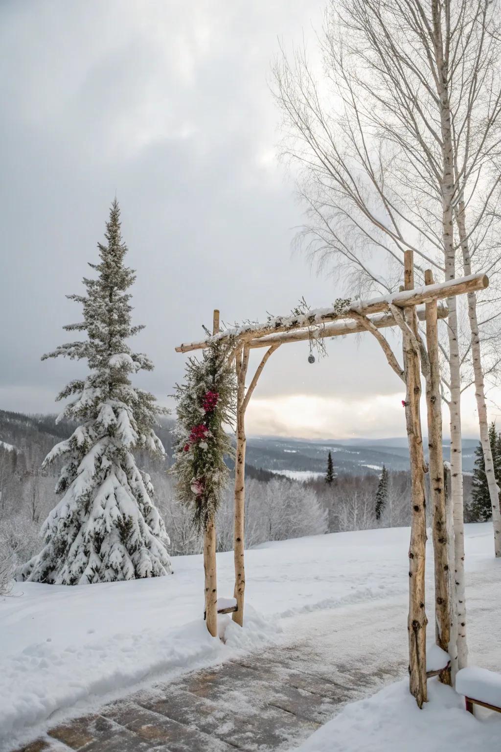 Birch material contributes an organic and cozy aspect to your vows.