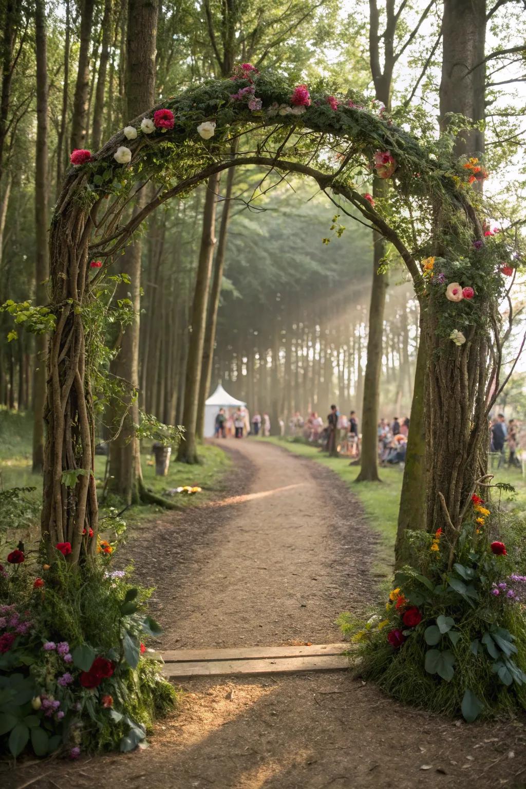 Greet guests with an enchanted forest gateway.