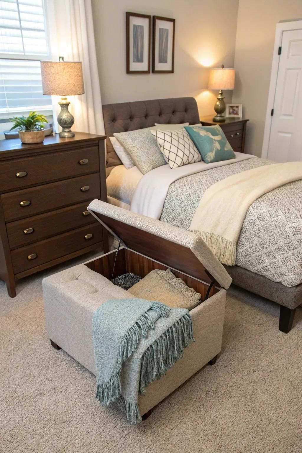 Ottomans offer the combined benefit of seating and storage.