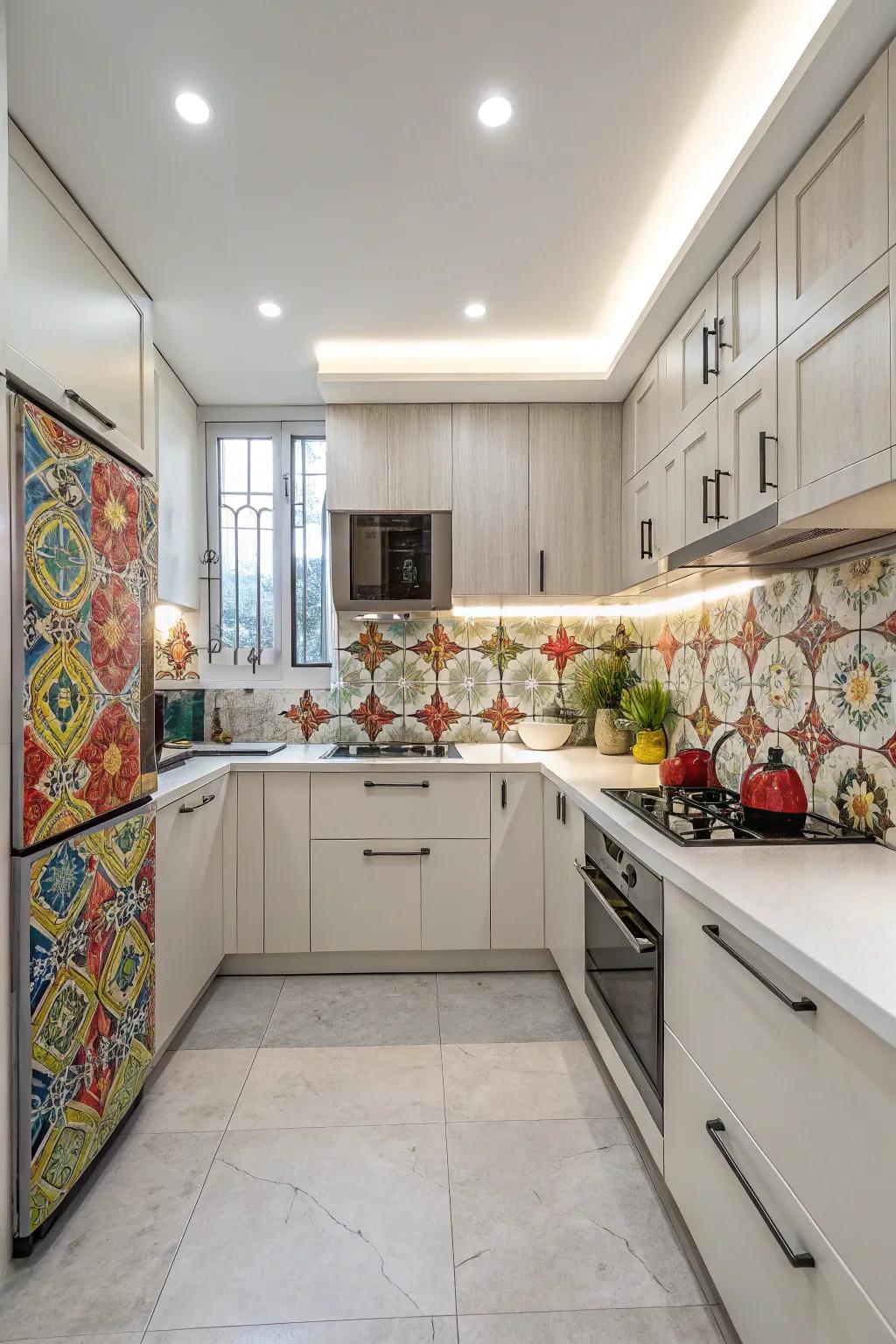 A striking wall covering adds character and acts as a focal point.