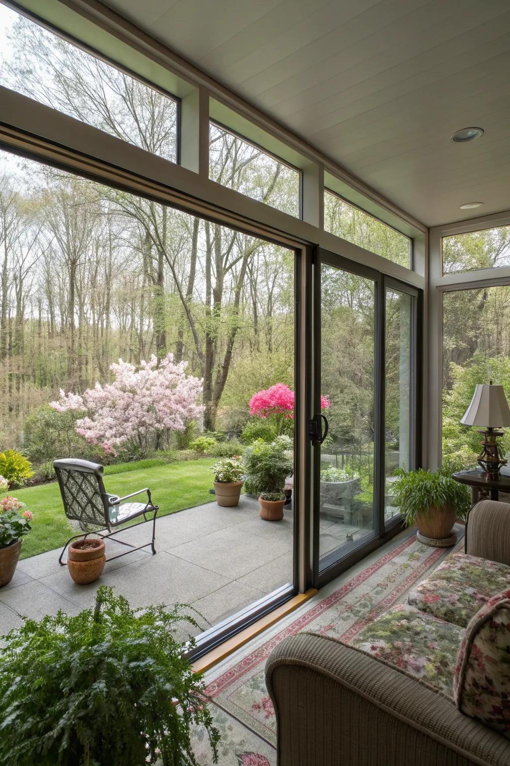 Sliding doors creating an expansive and breezy setting.