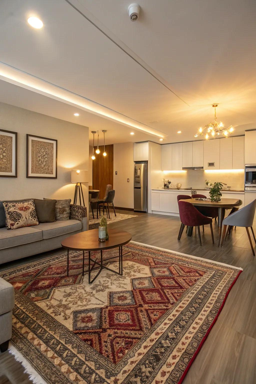 Premium rugs provide comfort and define spaces.