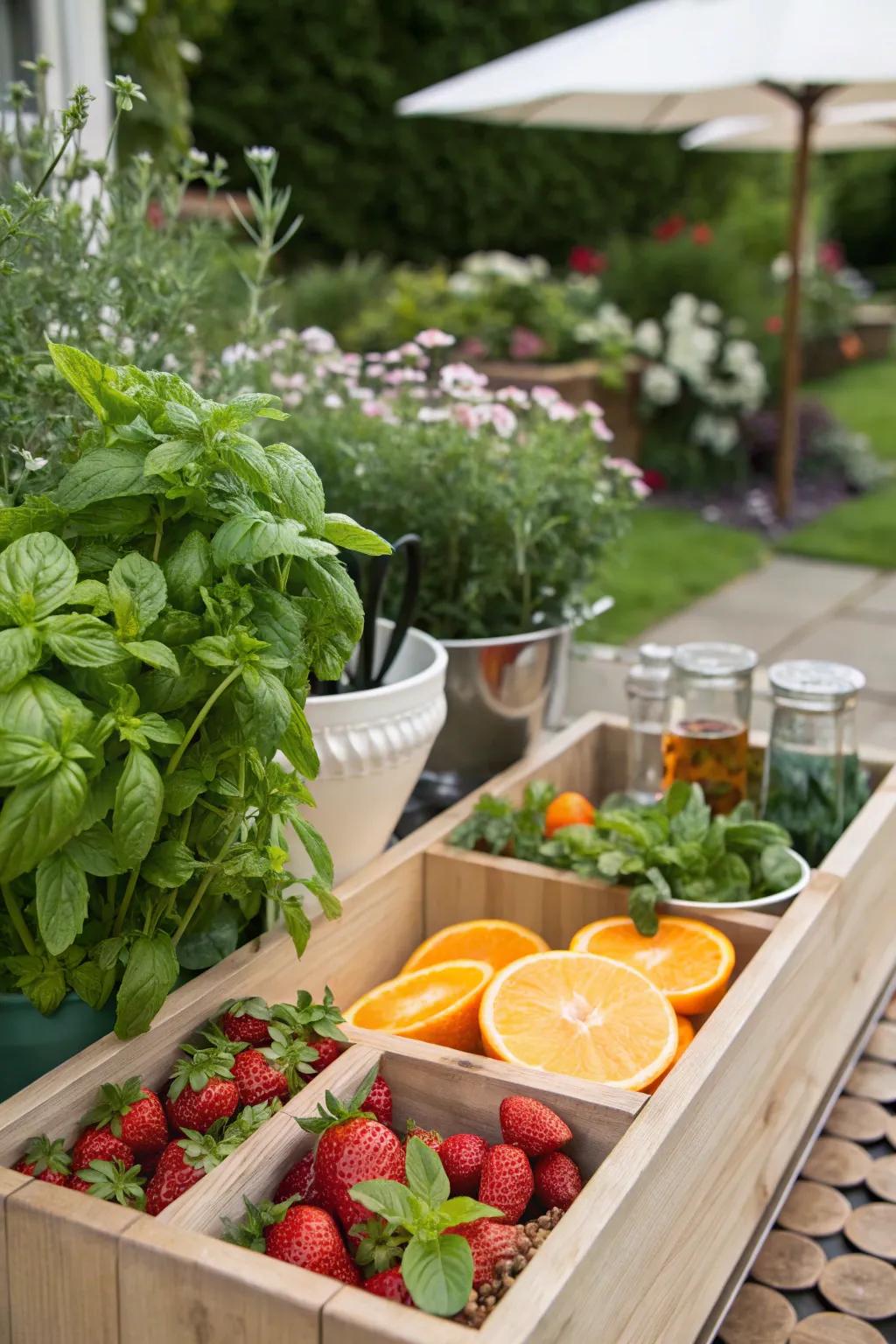 Attendees delight in constructing beverages at an independent garden cocktail area.