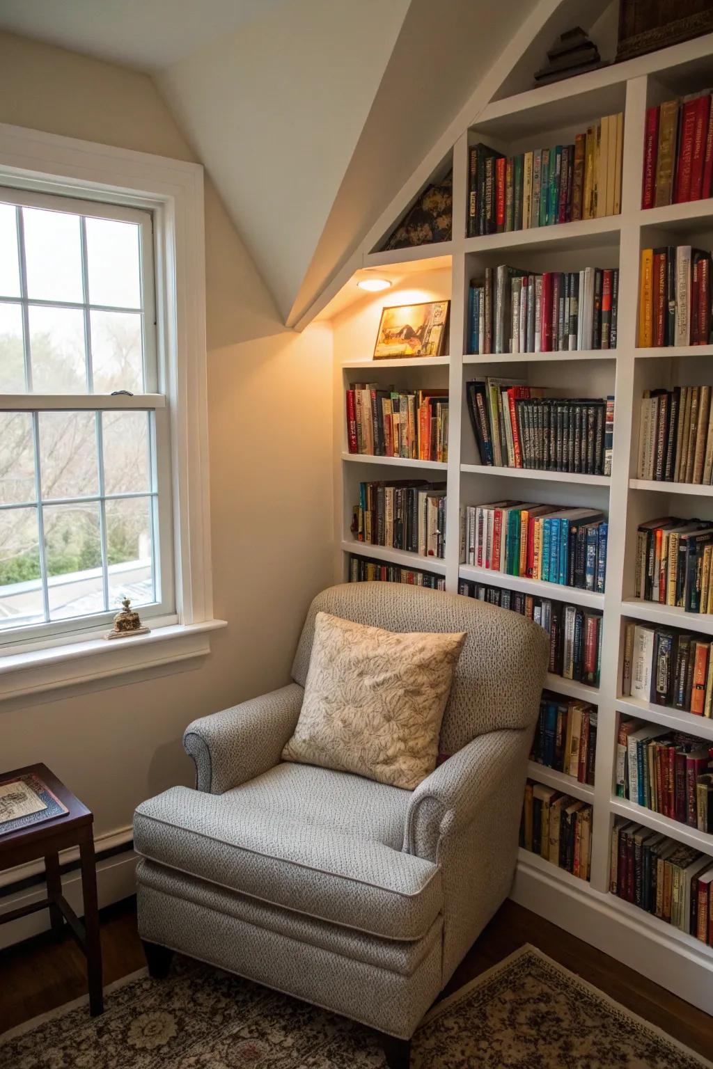 Fashion your own mini library with alcove shelving.