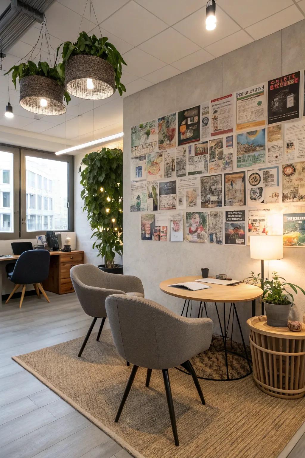 Upcycled art made from old publications adds an eco-friendly and artistic touch to this study.