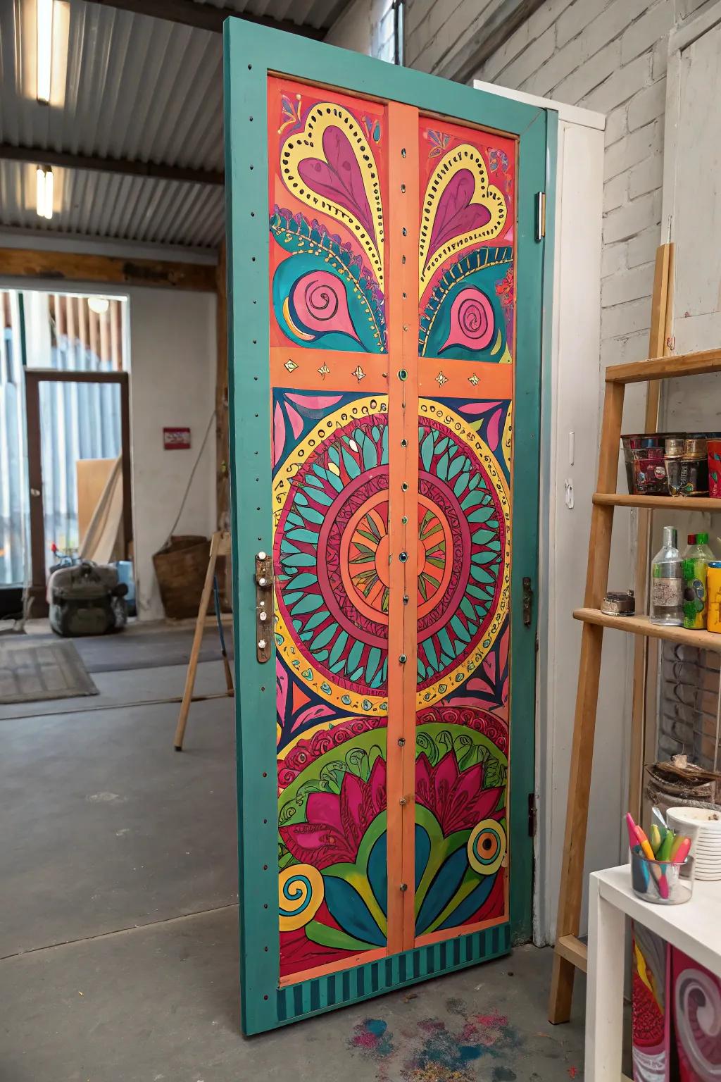 A free-spirit-inspired door that incorporates eclectic charm and creativity.