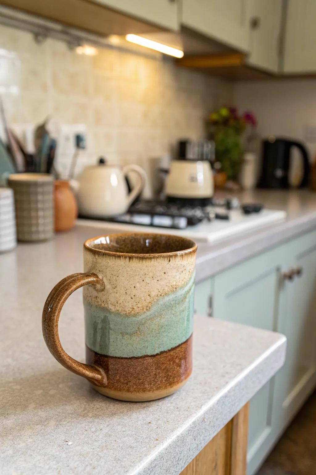 A handcrafted mug blending practicality and artistry.