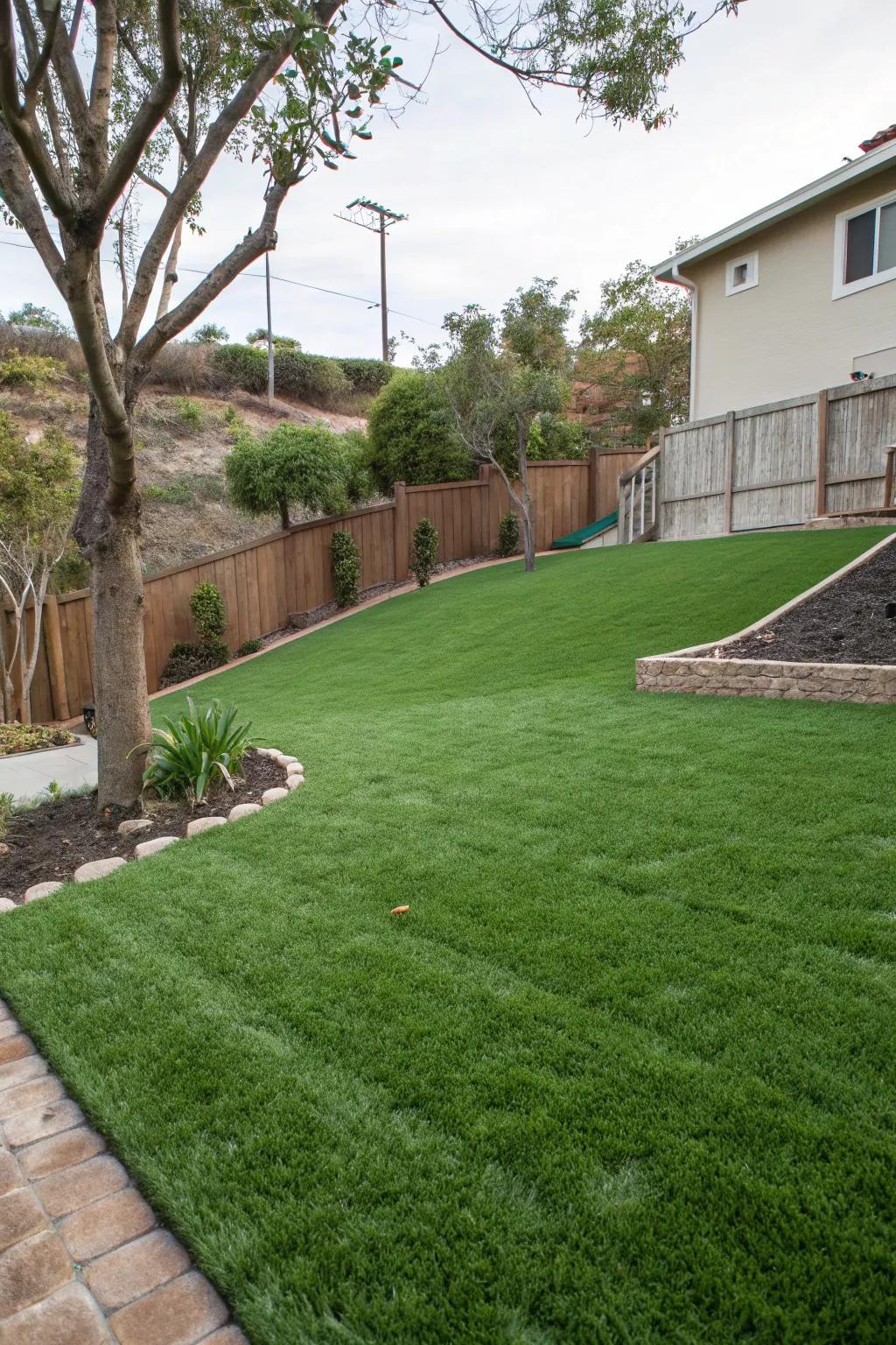 Change challenging slopes into beautiful, green gardens by using simulated turf.