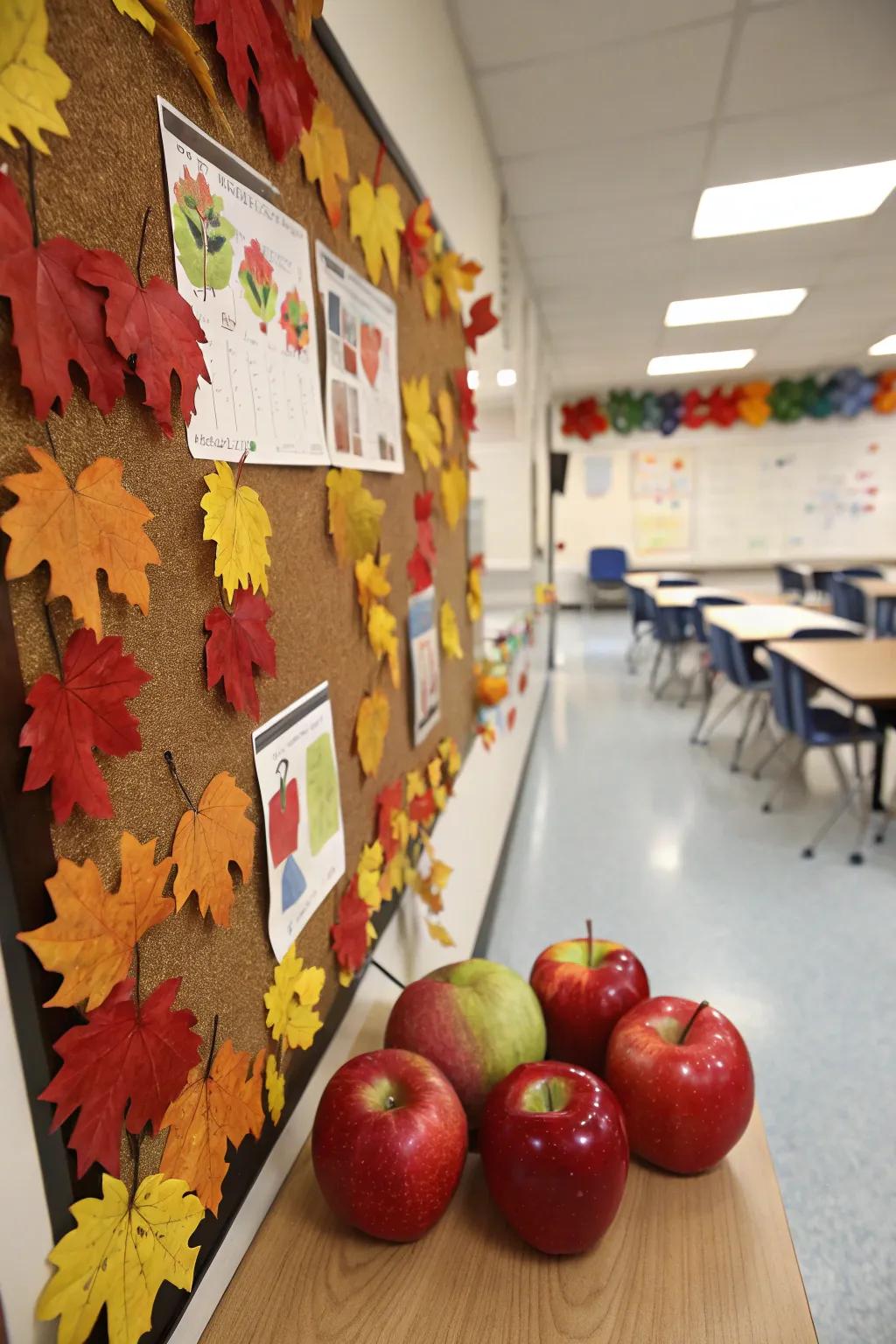 Welcome autumn using an autumn fruit gathering display.