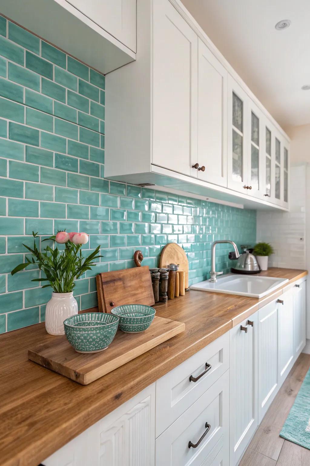 Serene vibes using a calm azure backsplash.
