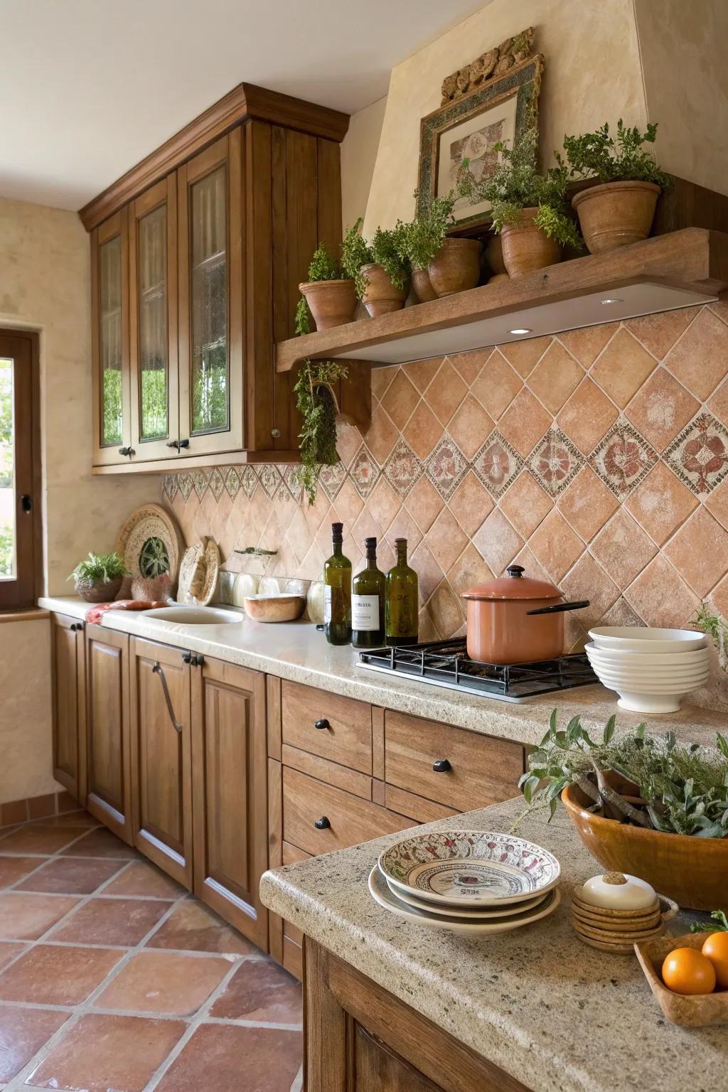 Terracotta tiles bring warmth and a rustic Mediterranean feel.
