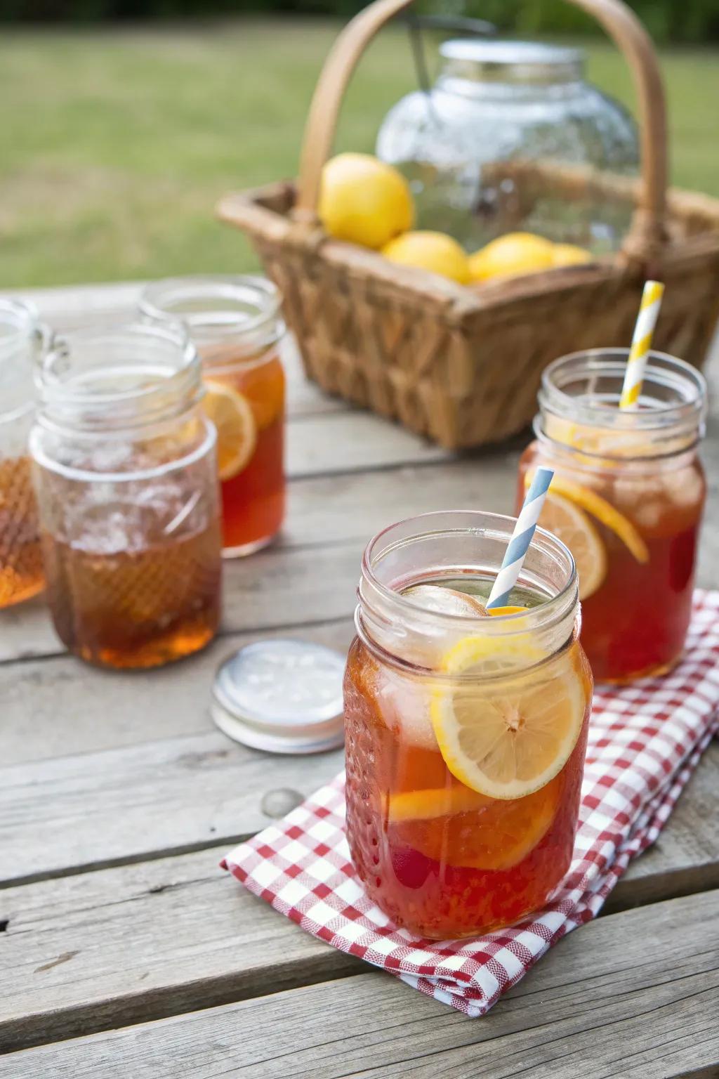 Fashionable beverage cups fashioned from preserving containers for informal get-togethers.