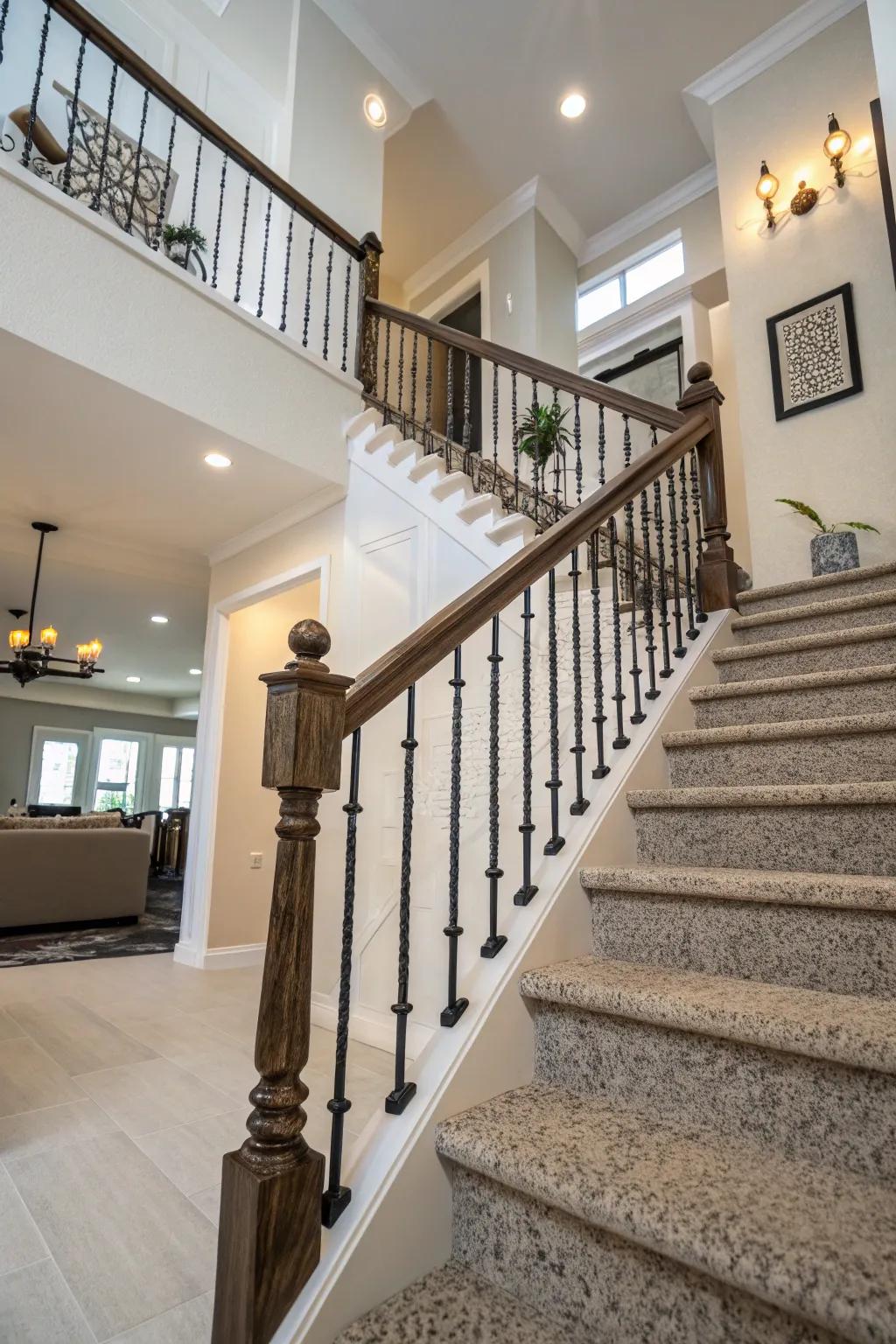 Distinct textures with textured finish banisters.