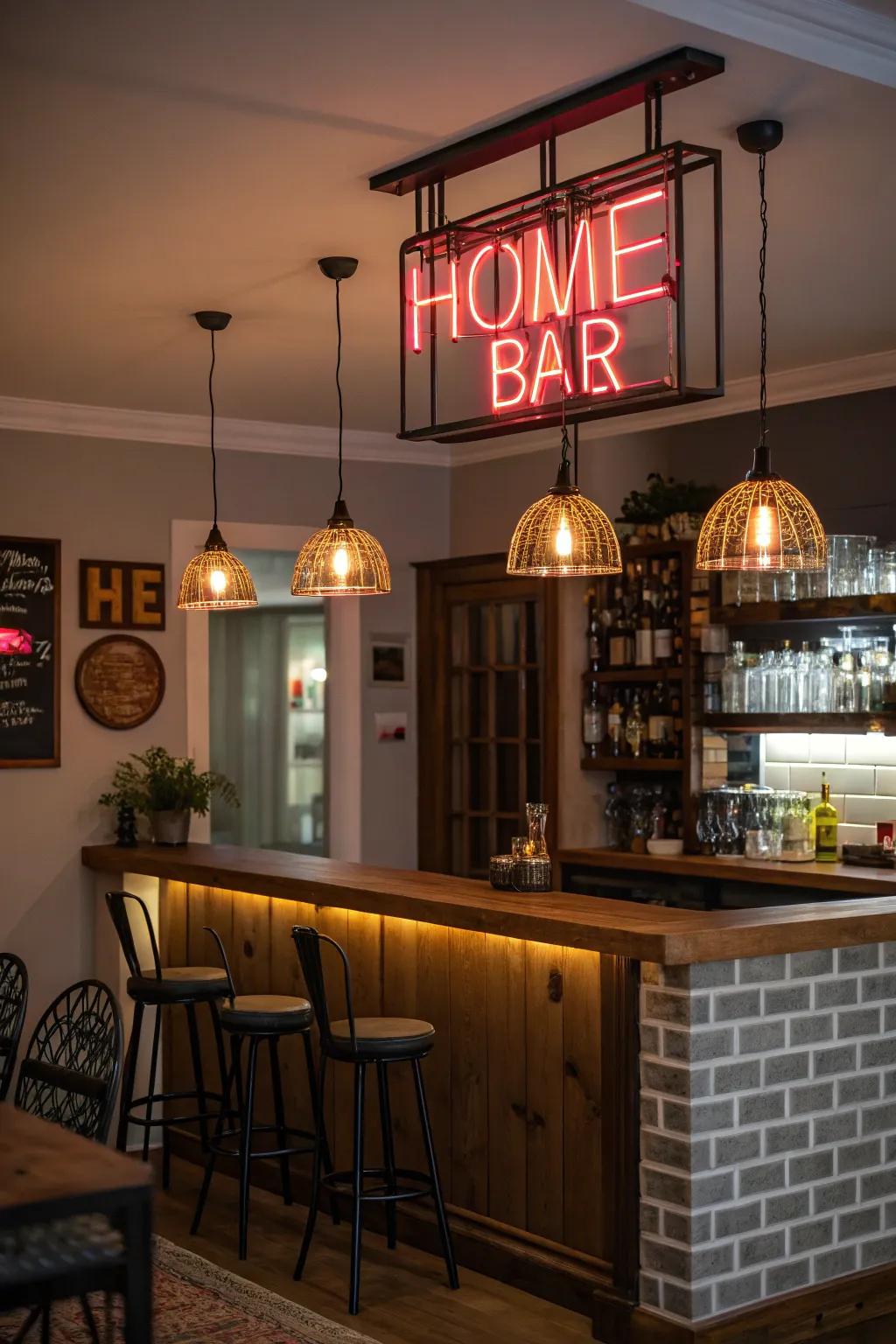 Distinct lighting units enhance the mood and the aesthetic.