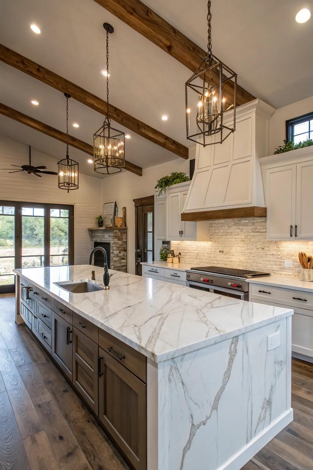 Stone counters inject luxury and sophistication.