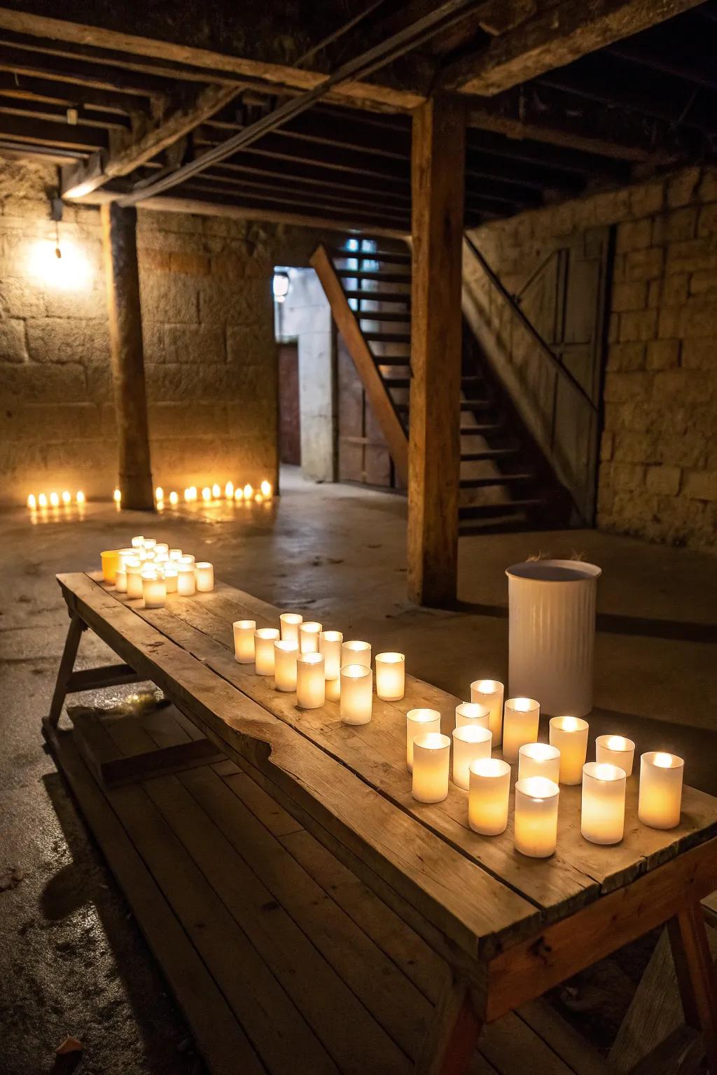 Flickering lights enhance the scary vibe.