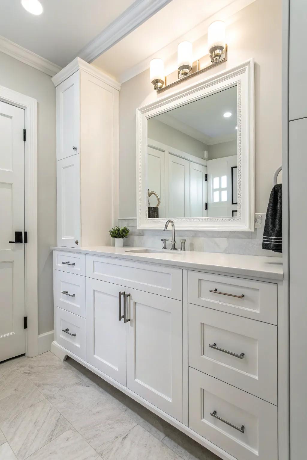 Storage units styled in the shaker fashion offer ageless charm and adaptability.