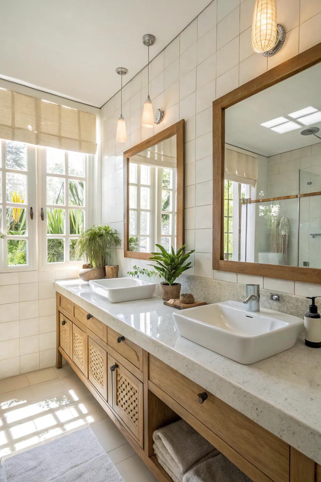 Glow-enhancing countertops improve brightness and tranquility.