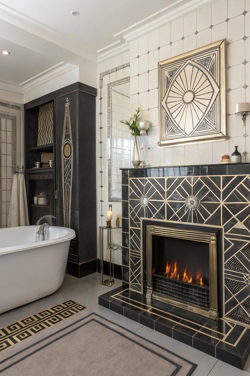 An Art Deco hearth injecting glamour and artistic flair.